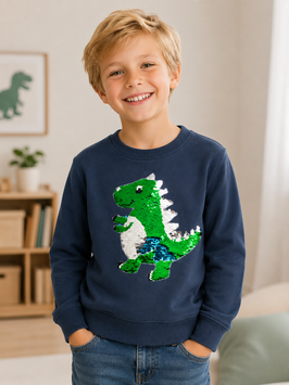 Sudadera azul marino con dino baby plateado