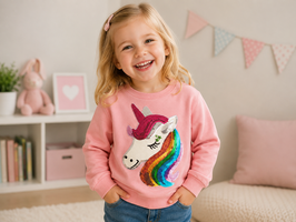 INT- 240211 Sudadera rosa con Unicornio Plano