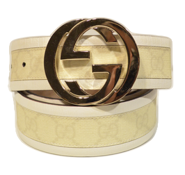 Gucci Gürtel 95 cm Creme Leder & Canvas mit goldener Interlocking GG-Schließe