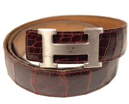 Hermès Gürtel 105 Krokodilleder Bordeaux H-Schließe Palladium Luxus Gürtel