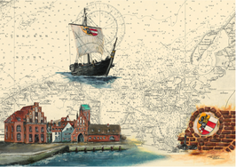 Wismar Hafenansicht mit Kogge "Wissemara"
