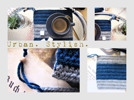 DREIERLEI IM URBANSTYL | UNTERSETZER | TOPFLAPPEN | COASTERS SET _ gestrickt + gehäkelt