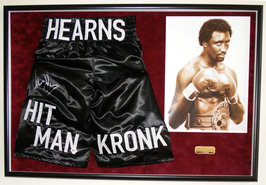 Thomas "Hitman" Hearns originally hand signed Boxing Trunks - Premium Framed + COA PSA