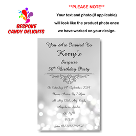 SURPRISE Silver, Grey coloured Birthday Invites Ref B107