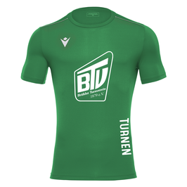 MACRON Rigel Hero Sport-Shirt grün kurzarm mit großem Brühler TV Logo, Turnen-Druck und Wunschname