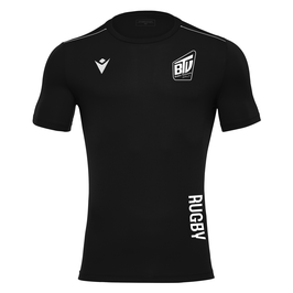 MACRON Rigel Hero Sport-Shirt Kids schwarz kurzarm mit kleinem Brühler TV Logo und Rugby-Schriftzug