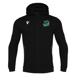 MACRON Cello Zip-Hoodie schwarz mit BTV Logo, Inlinehockey-Logo und RheinErft-Flames-Schriftzug