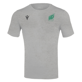 MACRON Boost Hero T-Shirt grau mit kleinem Brühler TV Logo, Handball-Schriftzug und Wunschname