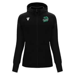 MACRON Drum Zip-Hoodie Women schwarz mit BTV Logo, Inlinehockey-Logo und RheinErft-Flames-Schriftzug