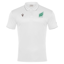 MACRON Draco Hero Polo-Shirt weiß mit kleinem Brühler TV Logo, Handball-Schriftzug und Wunschname