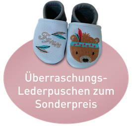 Überraschungspaket Lederpuschen – personalisiert mit Wunschnamen (Symbolbild)