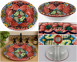 Mexikanisches Talavera Aufsatzwaschbecken Vega Keramik Handbemalt 54x44 cm