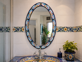 Mexikanischer Talavera Spiegel CAHLA 61x41 cm Keramik Wandspiegel Handbemalt