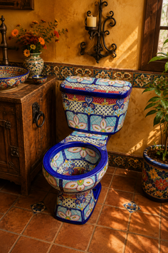 Mexikanische Talavera CAHLA WC Toilette Keramik Handbemalt Komplett Set