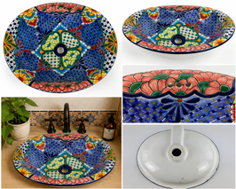 Mexikanisches Talavera Aufsatzwaschbecken Vega Keramik Handbemalt 54x44 cm