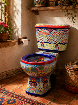Mexikanische Talavera XOCHITL WC Toilette Keramik Handbemalt Komplett Set