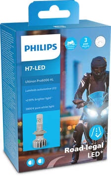 1 Stk. H7 LED Philips PRO6000  mit Strassenzulassung 230% mehr Licht für Motorrad