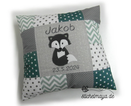 Kissenbezug Fuchs petrol/mint/grau/weiß