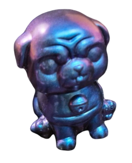 Figur Hund, sitzend, blau/lila Holo
