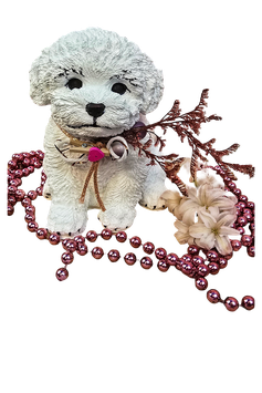 Deko Statue weißer Hund Malteser Bichon Frisé