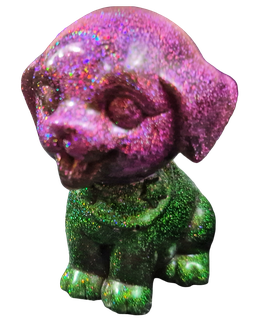 Figur Hund, sitzend, grün pink glitzer