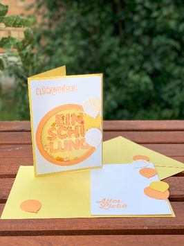 Einschulungskarte Schüttelkarte orange