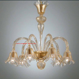 Lampadario in vetro di Murano realizzato trasparente tutto oro 24 Kt