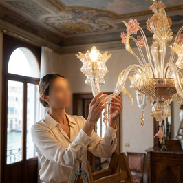Lampadario di Murano Miss Puccini oro rosa