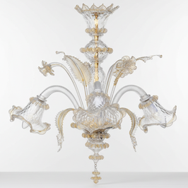 Lampadario Murano Veneziano Originale 3 luci oro 24K