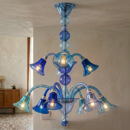 Lampadario Murano Saint blu moderno multicolore