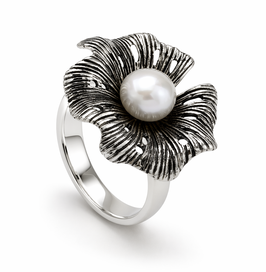 R931 Silberring oxidiert mit Blume