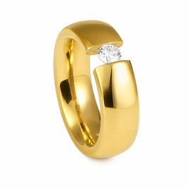 Goldfarbener Edelstahlring mit Zirkonia – RH391-G