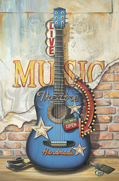 Plaque déco Music Blue Guitar