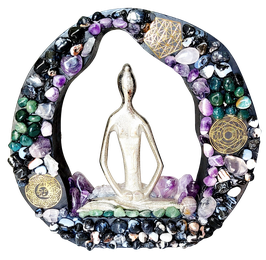 ESTATUA DE MEDITACION - FIGURA DE YOGA CON CUARZOS Y SELLOS DE PODER DE METATRON