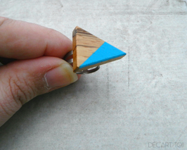Bague triangle ajustable en bois exotique, Zébrano, choix de jonc en étain ou inox