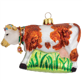 CR-057 Glasornament Kuhn braun-weiss