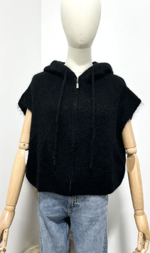 GILET A ZIP MANCHES COURTES EN KID MOHAIR NOIR