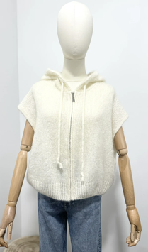 GILET A ZIP MANCHES COURTES EN KID MOHAIR BLANC