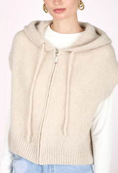GILET A ZIP MANCHES COURTES EN KID MOHAIR BEIGE