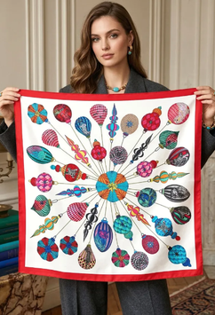 FOULARD CARRE SOIE 70*70CM BORDURE ROUGE