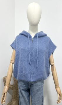 GILET A ZIP MANCHES COURTES EN KID MOHAIR JEANS