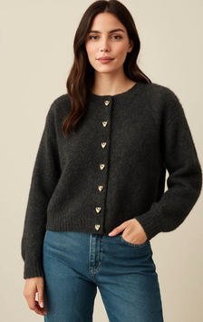 CARDIGAN LAINE GRIS + BOUTONS COEURS