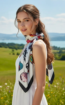 FOULARD CARRE SOIE 70*70CM BORD NOIR