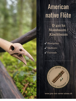 Handgefertigte Indianerflöte Crow aus Nussbaum in D-Tonart – 432Hz