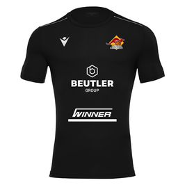 MACRON Rigel Hero Shootingshirt 2024 kurzarm schwarz mit kleinem Kangaroos Logo, Sponsorenlogos und Wunschname