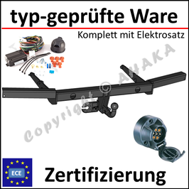 VW T5 Bus Kasten Caravelle Bj. 2003- Anhängerkupplung starr mit geschraubtem Kugelkopf - mit Elektrosatz 7 polig