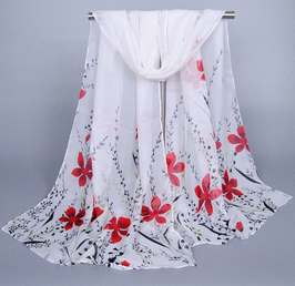 Foulard Blanc Fleurs Rouges