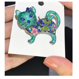 Broche Chat bleu turquoise