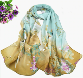 Foulard Beige et Bleu Motif Oiseaux