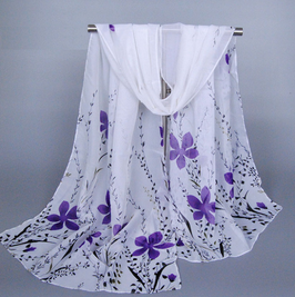 Foulard Blanc Fleurs Violettes